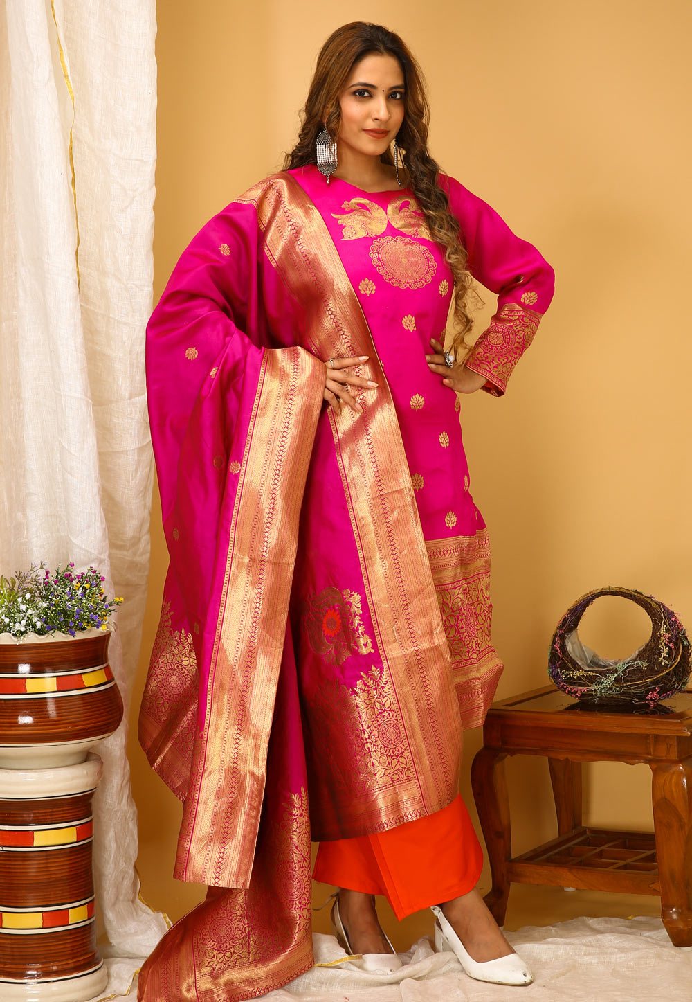 Pink Art Silk Readymade Pakistani Suit 280407