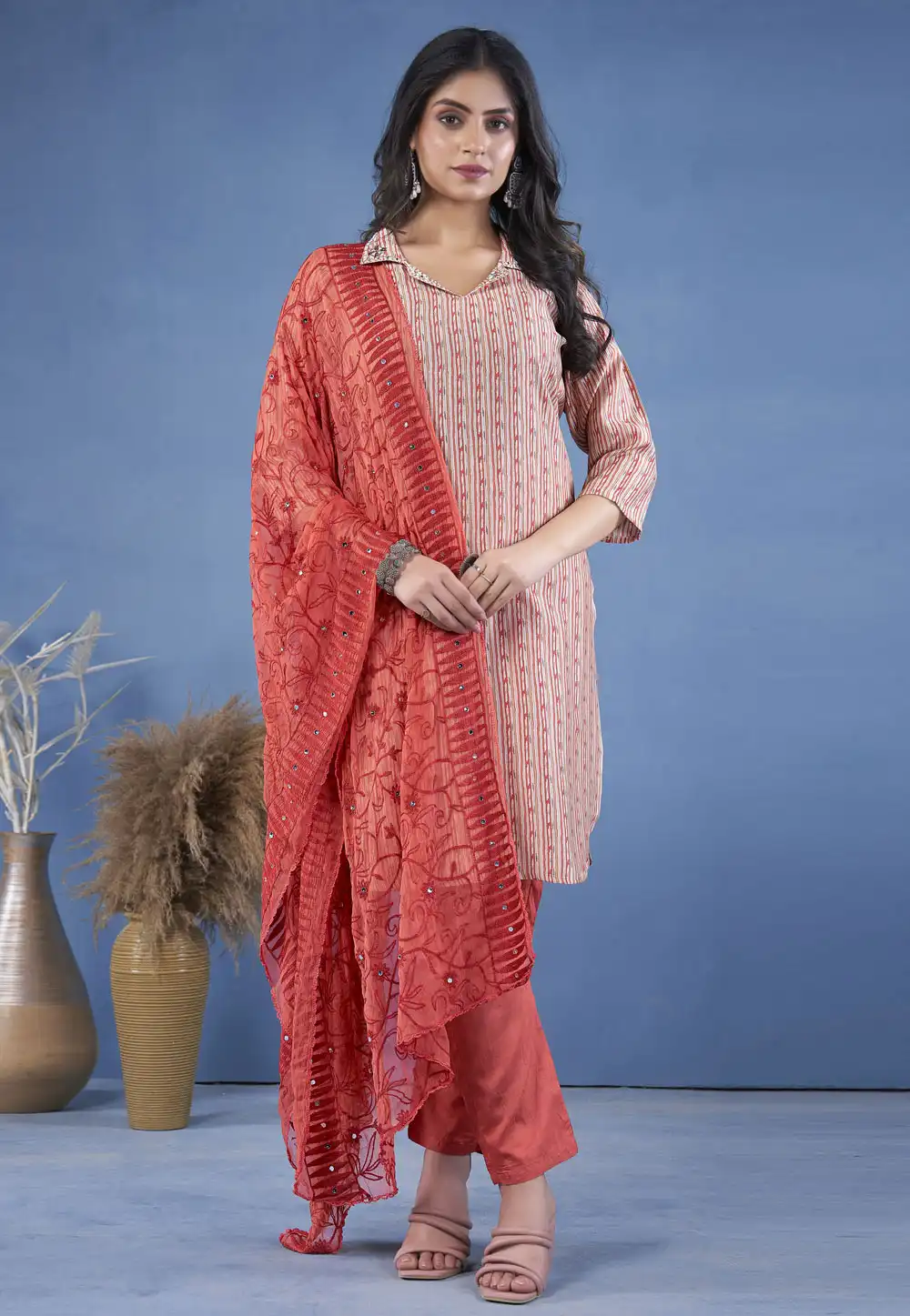 Pink Art Silk Readymade Pant Style Suit 290751