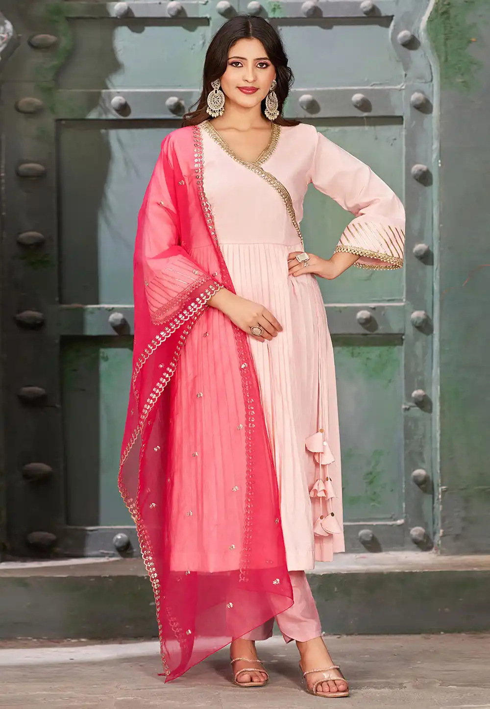 Pink Art Silk Readymade Pant Style Suit 294187