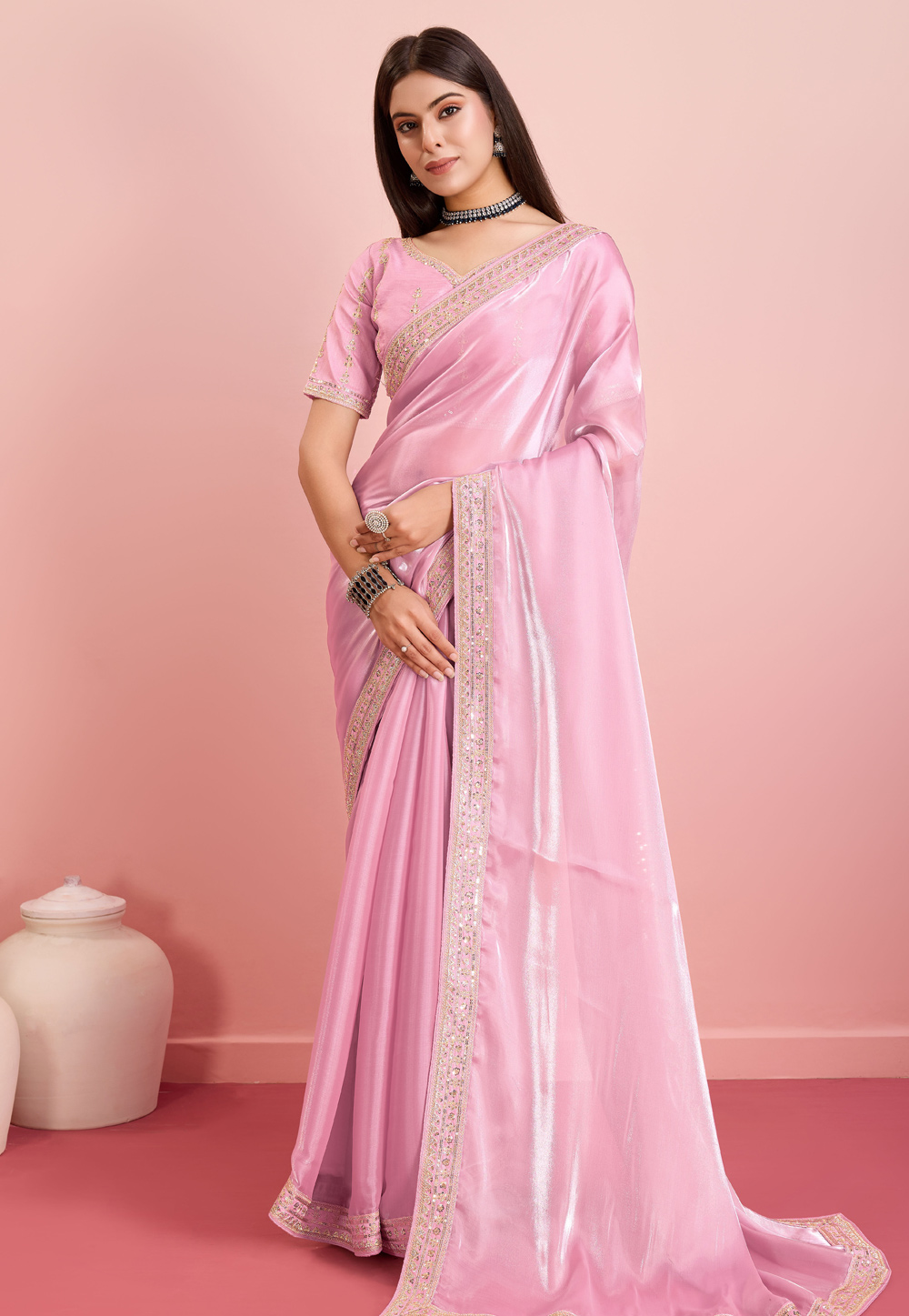 Pink Art Silk Saree With Blouse 287014