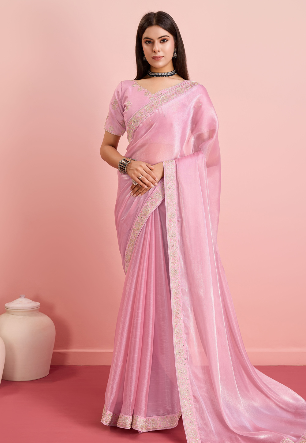 Pink Art Silk Saree With Blouse 287020