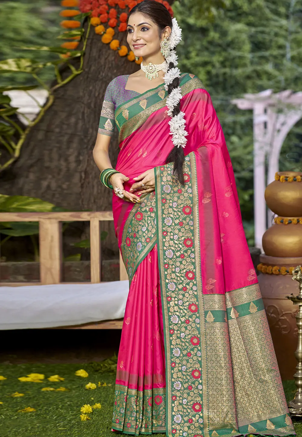 Pink Art Silk Saree With Blouse 303083