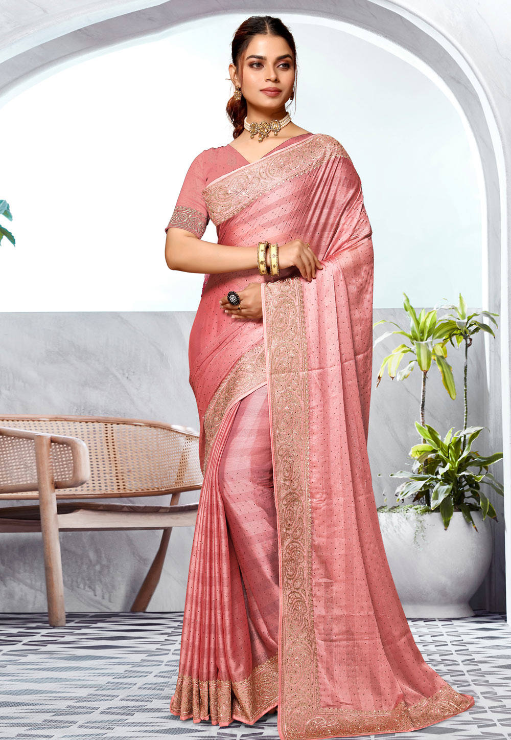 Pink Art Silk Saree With Blouse 285680