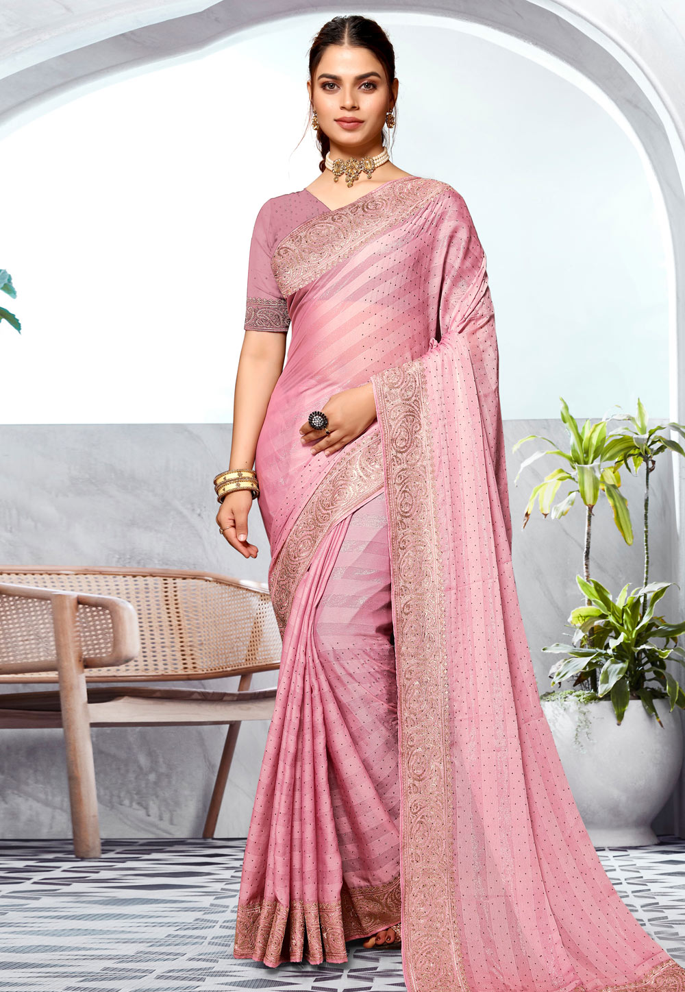 Pink Art Silk Saree With Blouse 285682