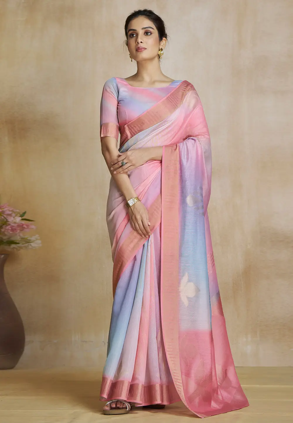 Pink Art Silk Saree With Blouse 295326