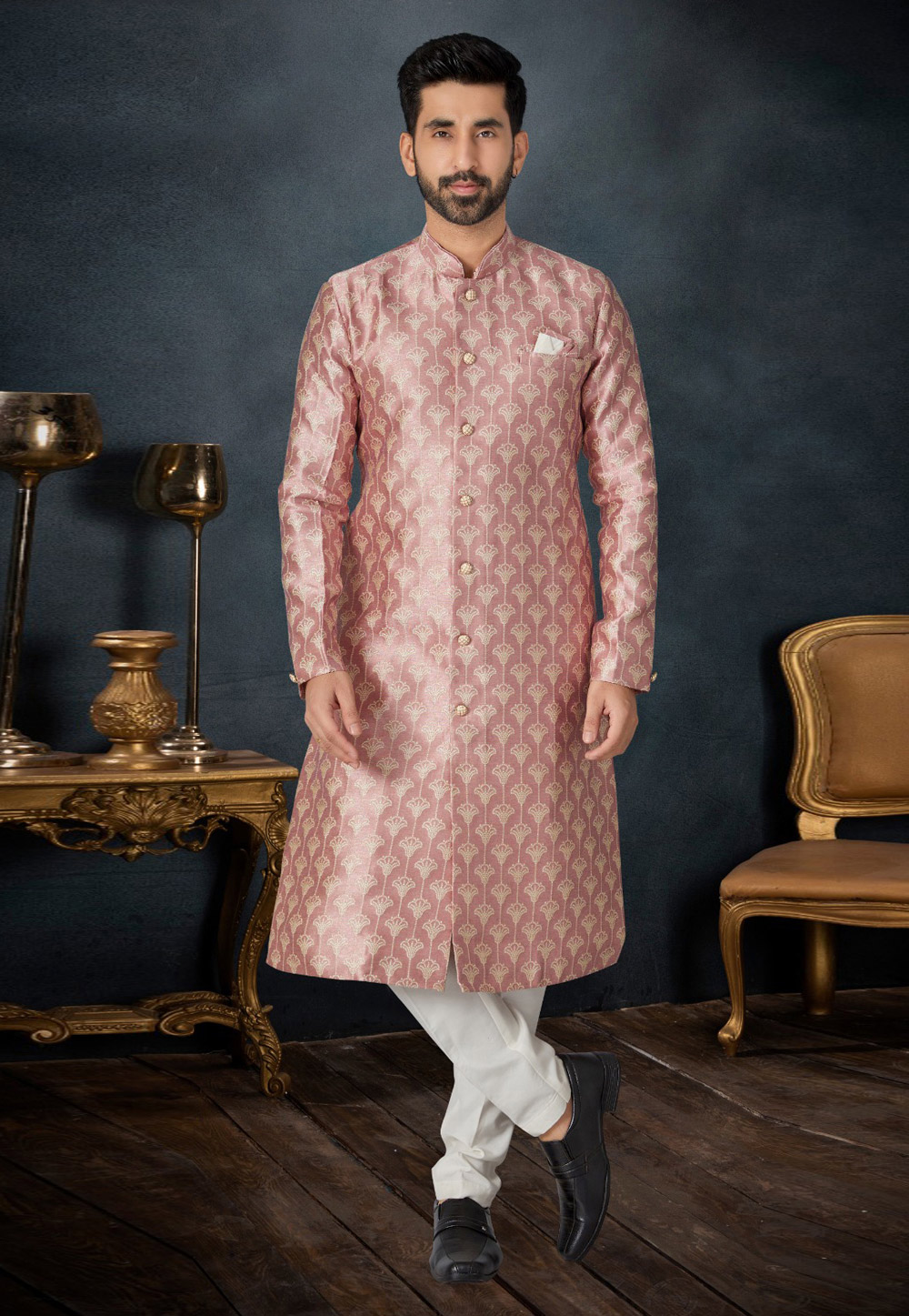 Pink Banarasi Jacquard Indo Western Suit 282500