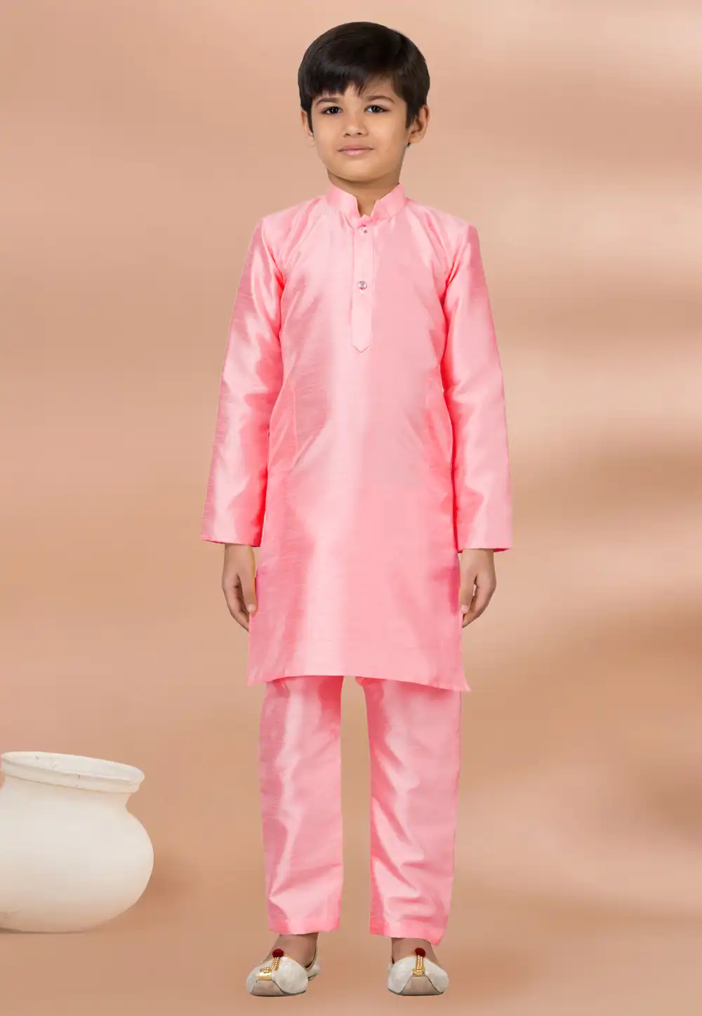 Pink Banarasi Kids Kurta Pajama 288674