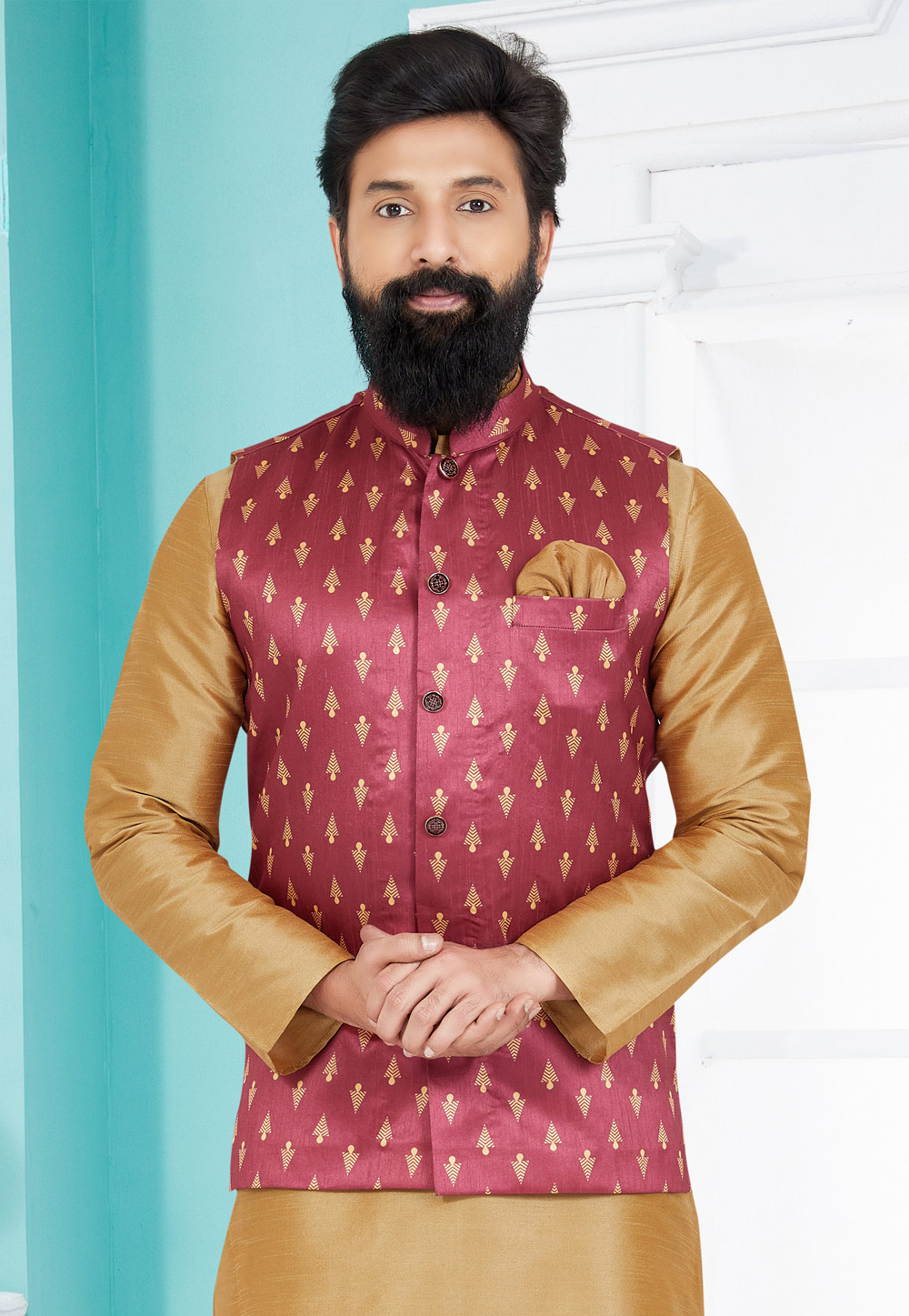 Pink Banarasi Nehru Jacket 286748