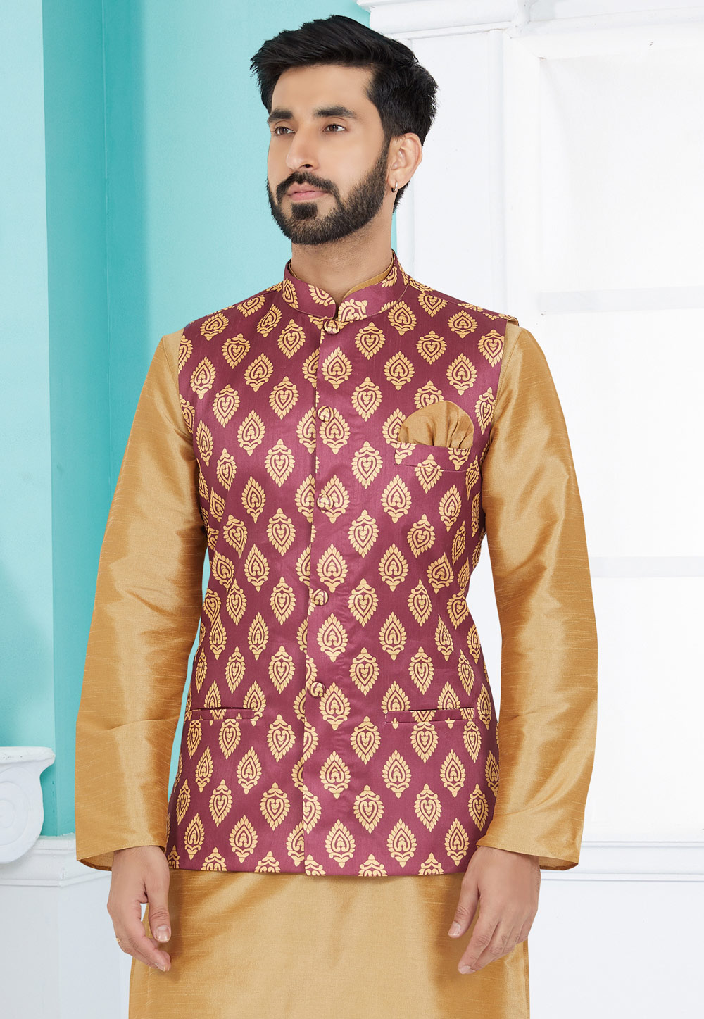 Pink Banarasi Nehru Jacket 286751