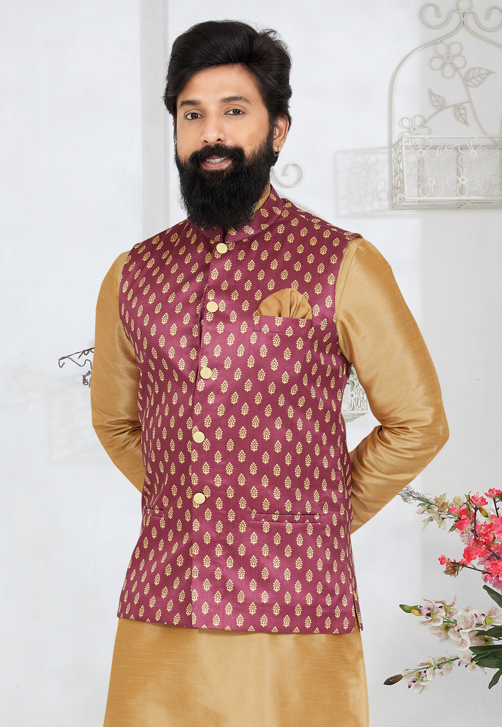 Pink Banarasi Nehru Jacket 286753