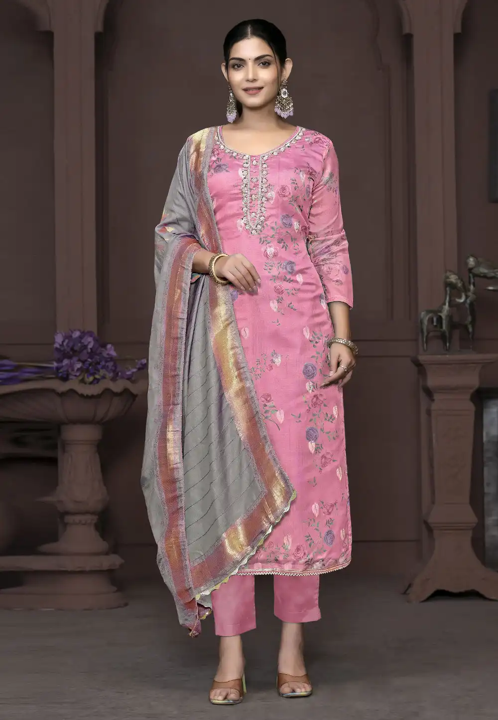 Pink Banarasi Pant Style Suit 294238