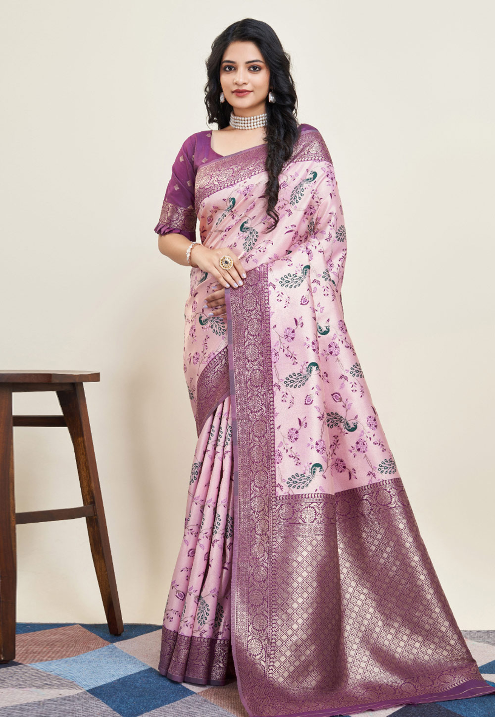 Pink Banarasi Saree With Blouse 280507