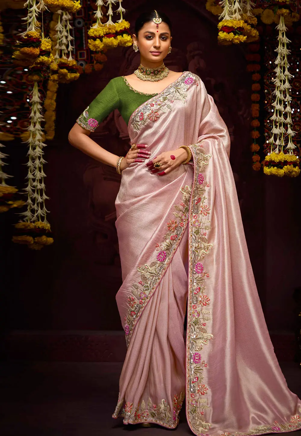 Pink Banarasi Saree With Blouse 297922