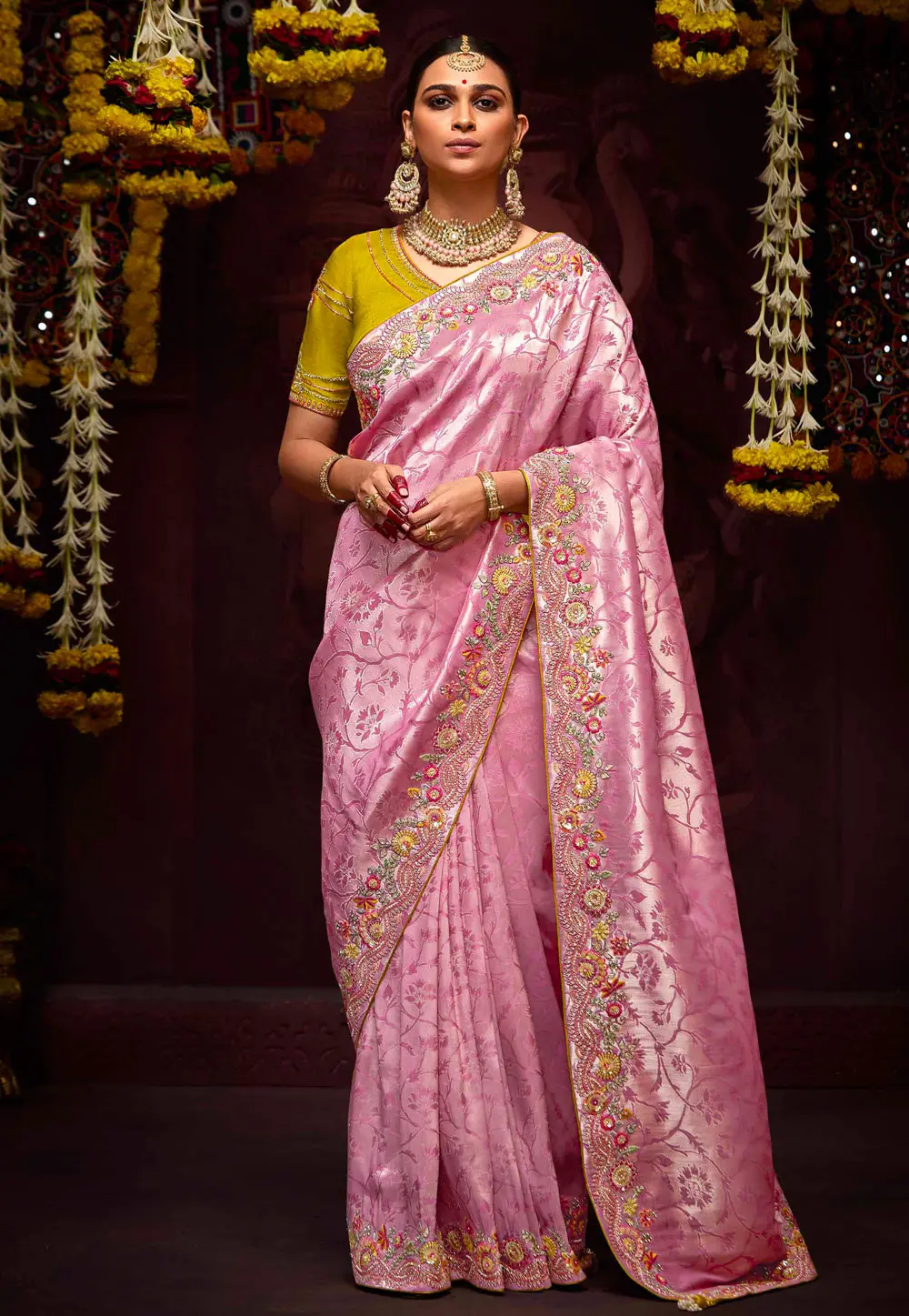 Pink Banarasi Saree With Blouse 297930