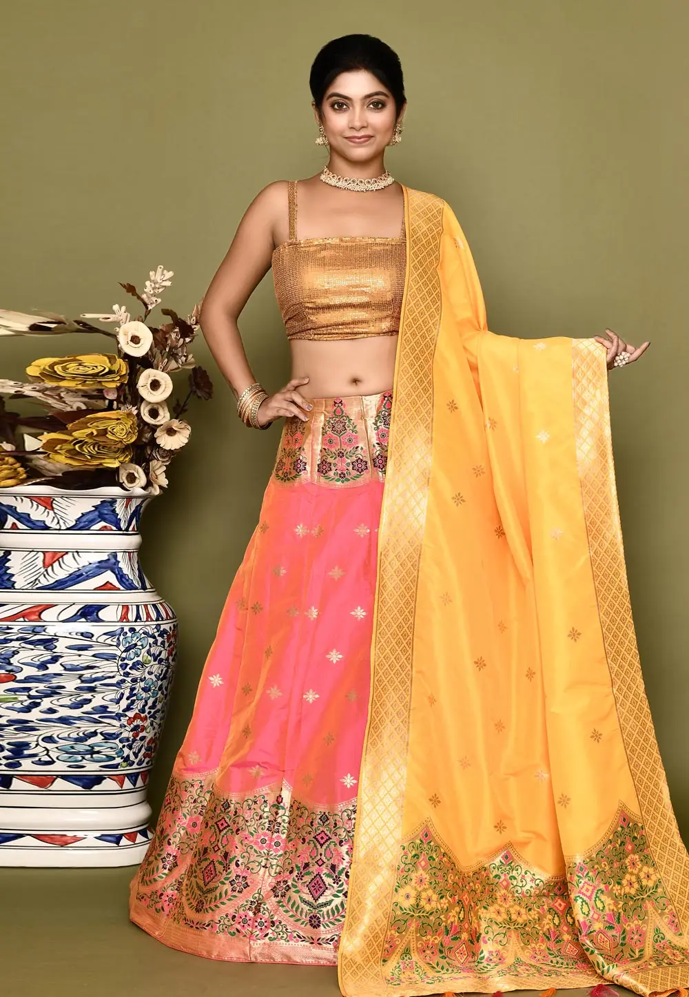 Pink Banarasi Silk A Line Lehenga Choli 295791