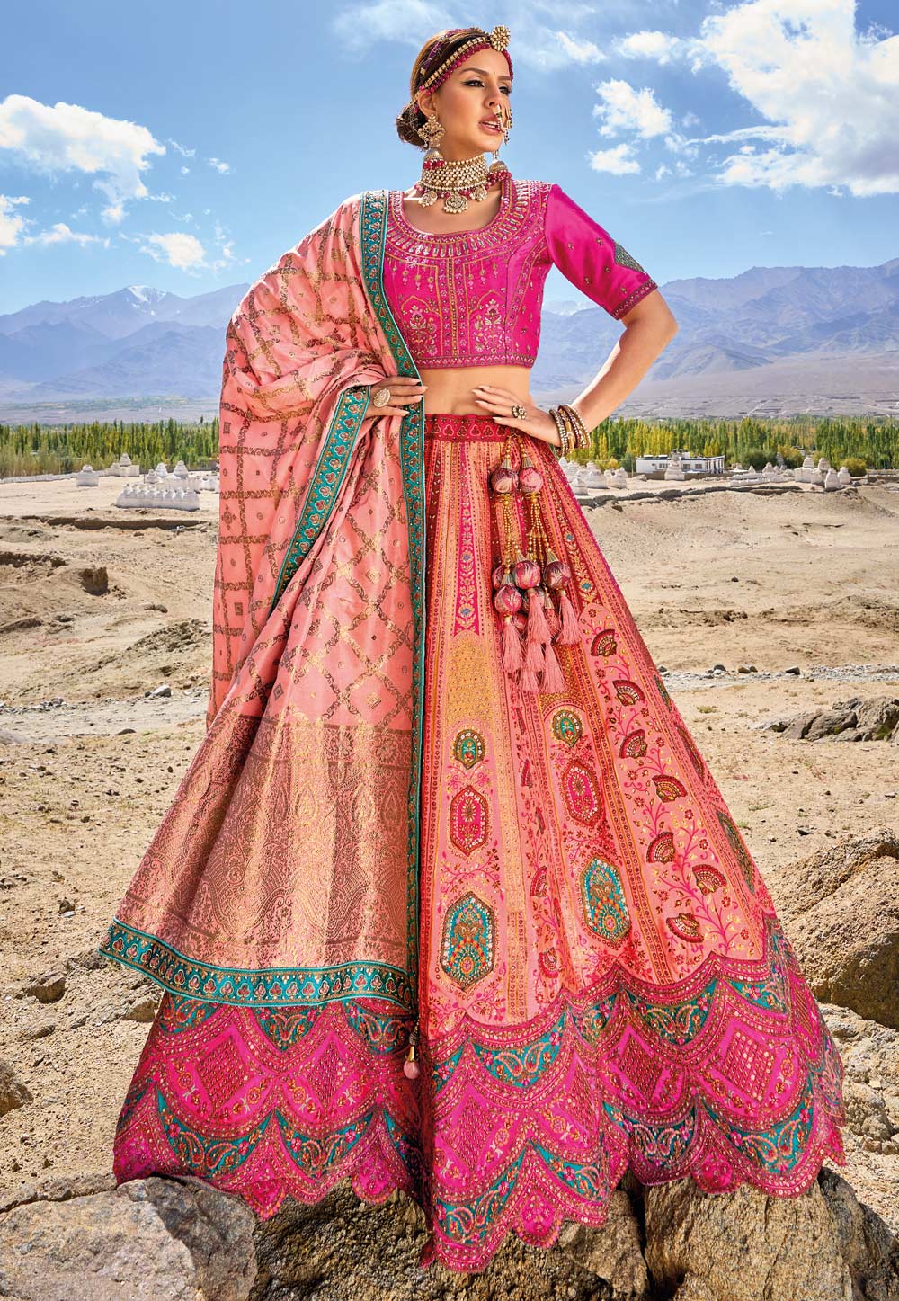 Pink Banarasi Silk Circular Lehenga Choli 280236