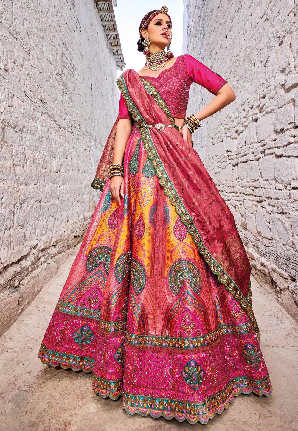 Pink Banarasi Silk Circular Lehenga Choli 280238