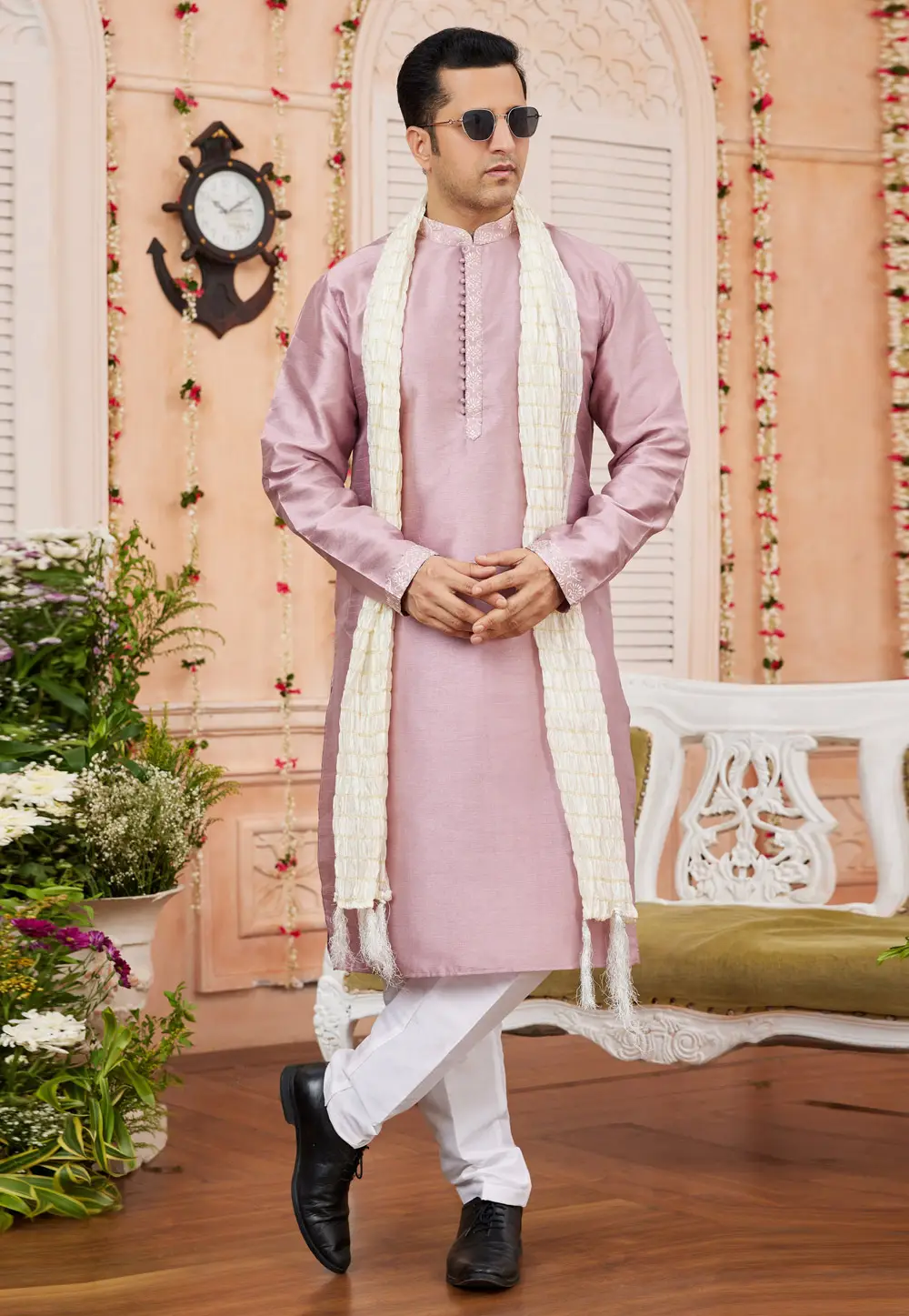 Pink Banarasi Silk Kurta Pajama 295249