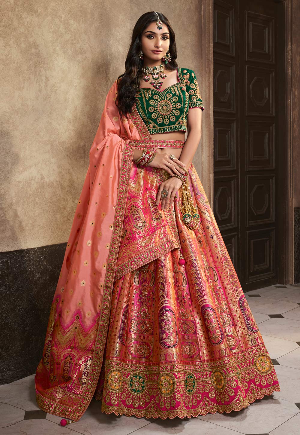 Pink Banarasi Silk Lehenga Choli 284448