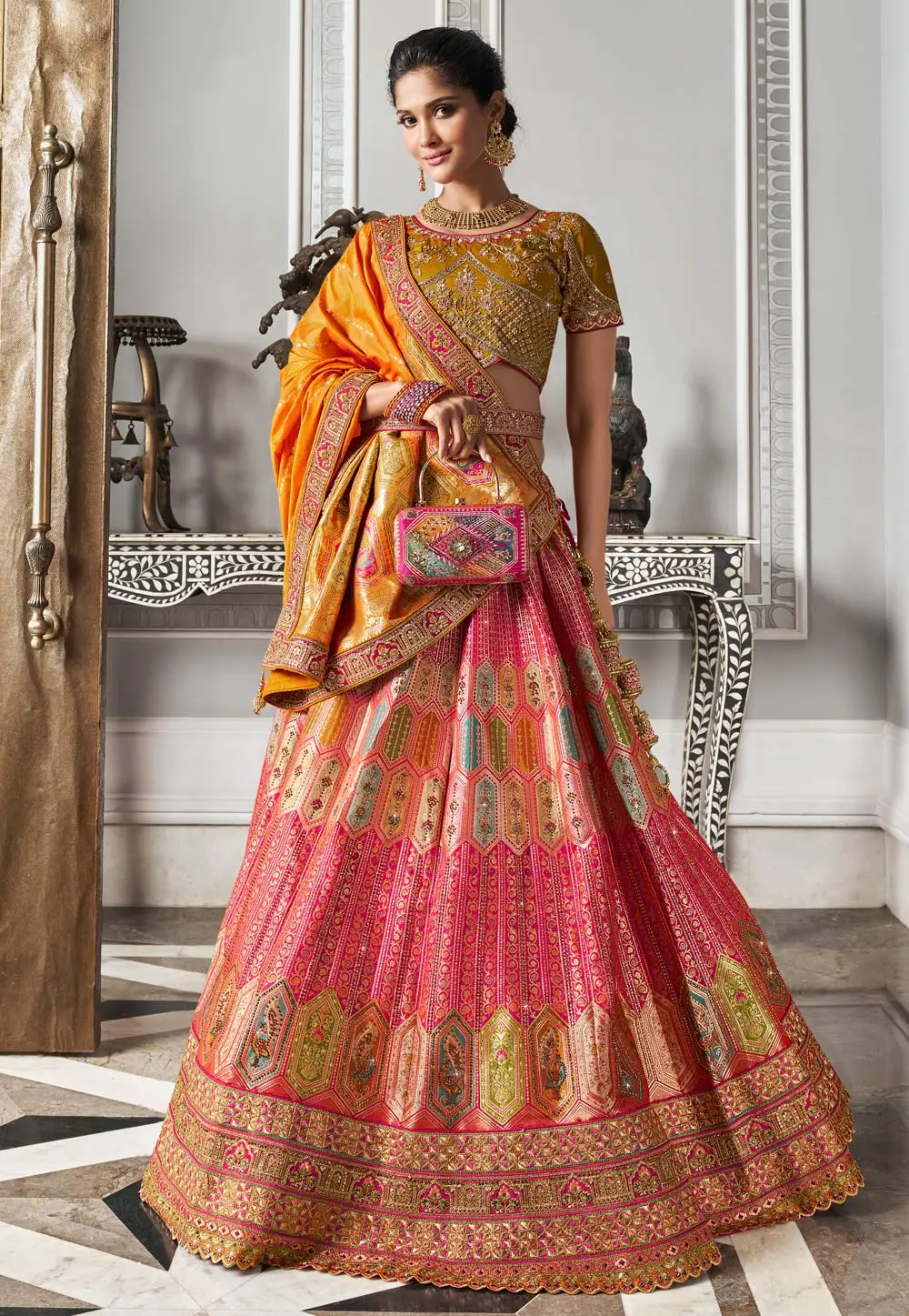 Pink Banarasi Silk Lehenga Choli For Wedding 296236