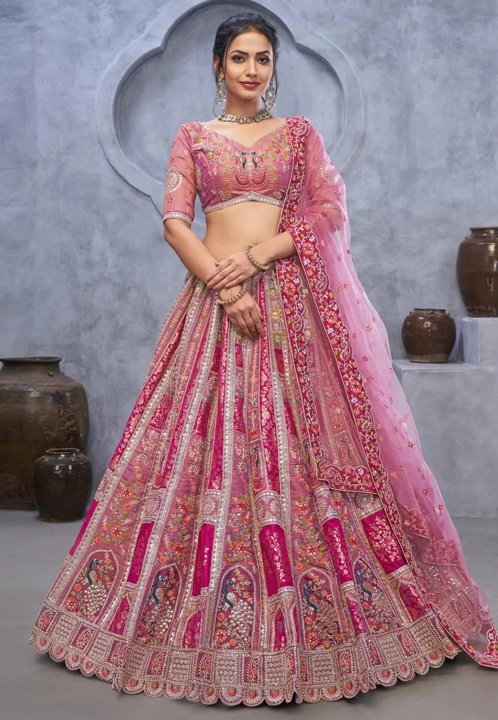 Pink Banarasi Silk Lehenga Choli For Wedding 303691