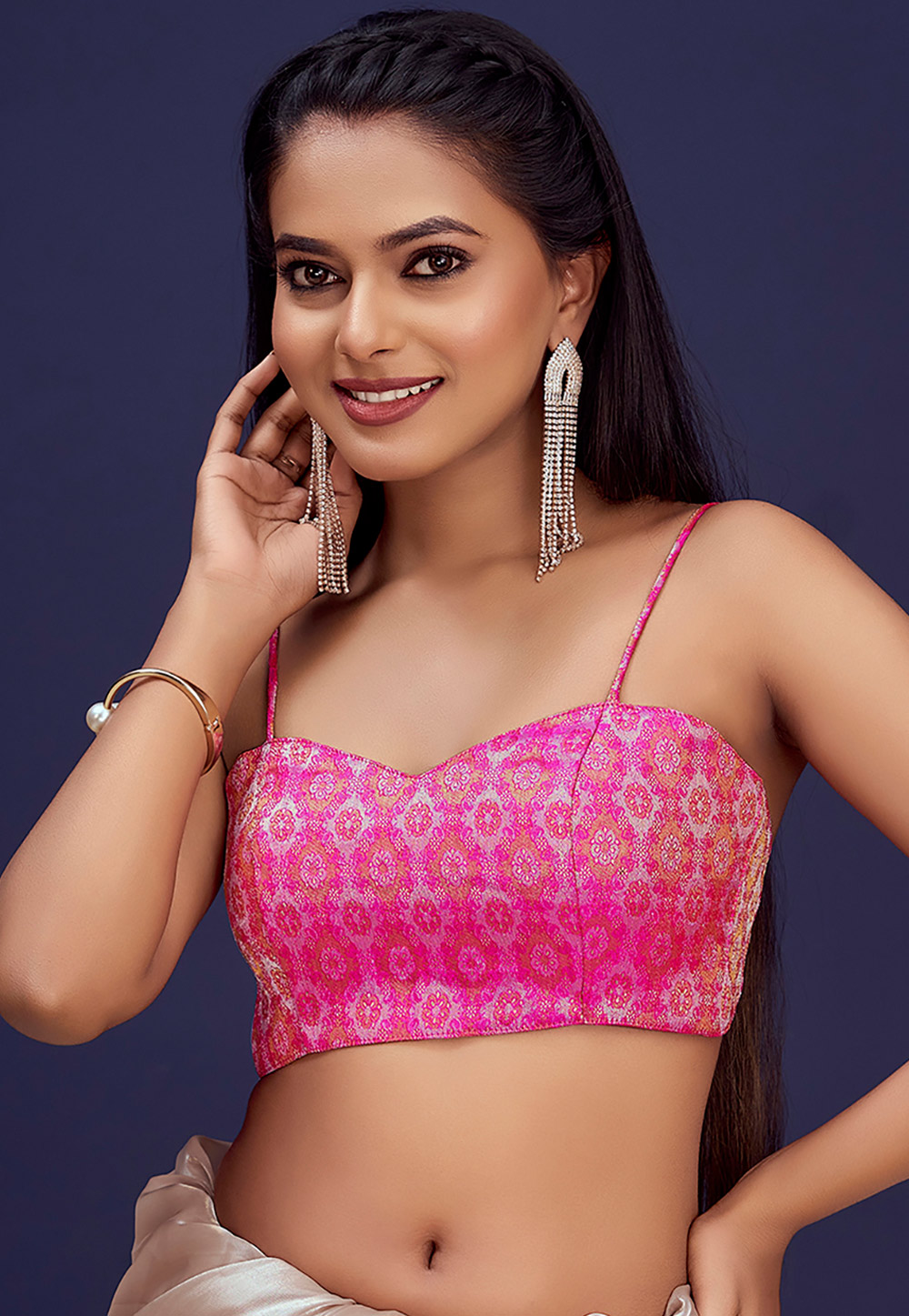 Pink Banarasi Silk Readymade Blouse 286717