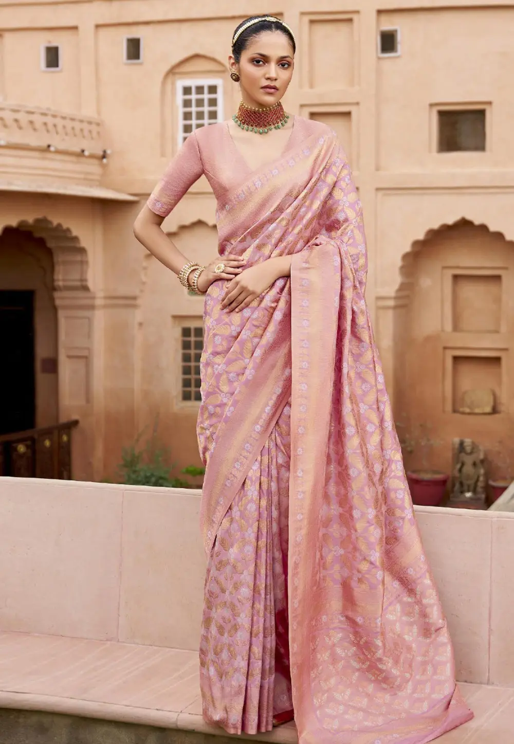 Pink Banarasi Silk Saree 298493