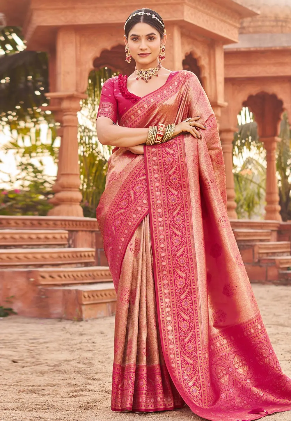 Pink Banarasi Silk Saree 303264