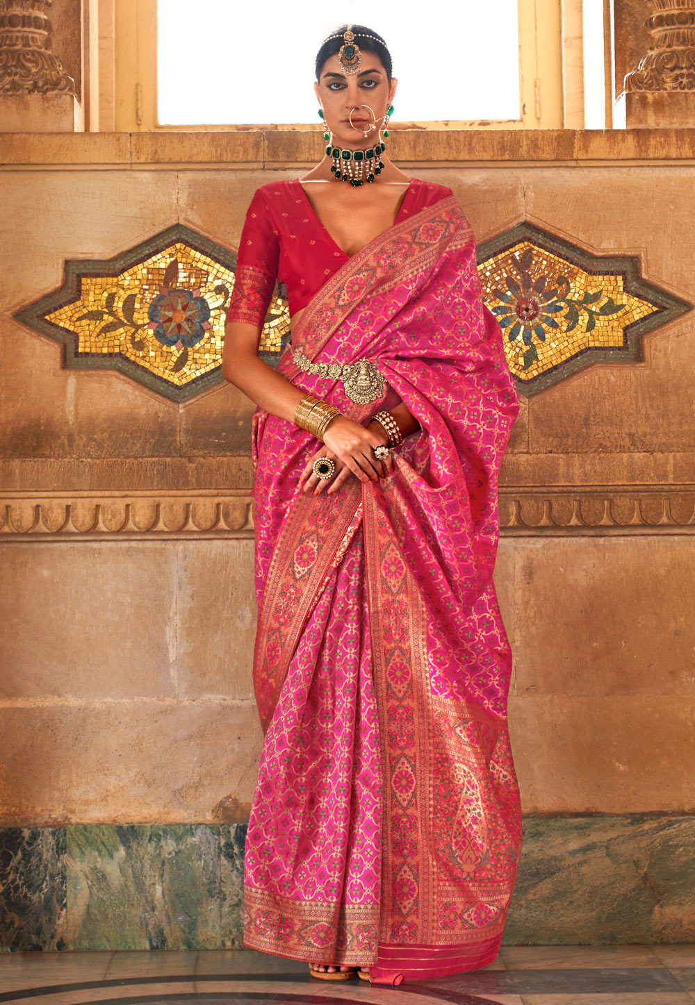 Pink Banarasi Silk Saree 279536