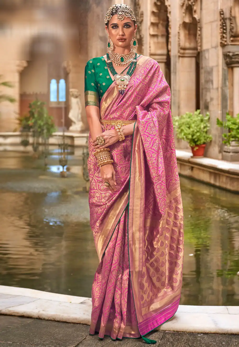 Pink Banarasi Silk Saree 291056