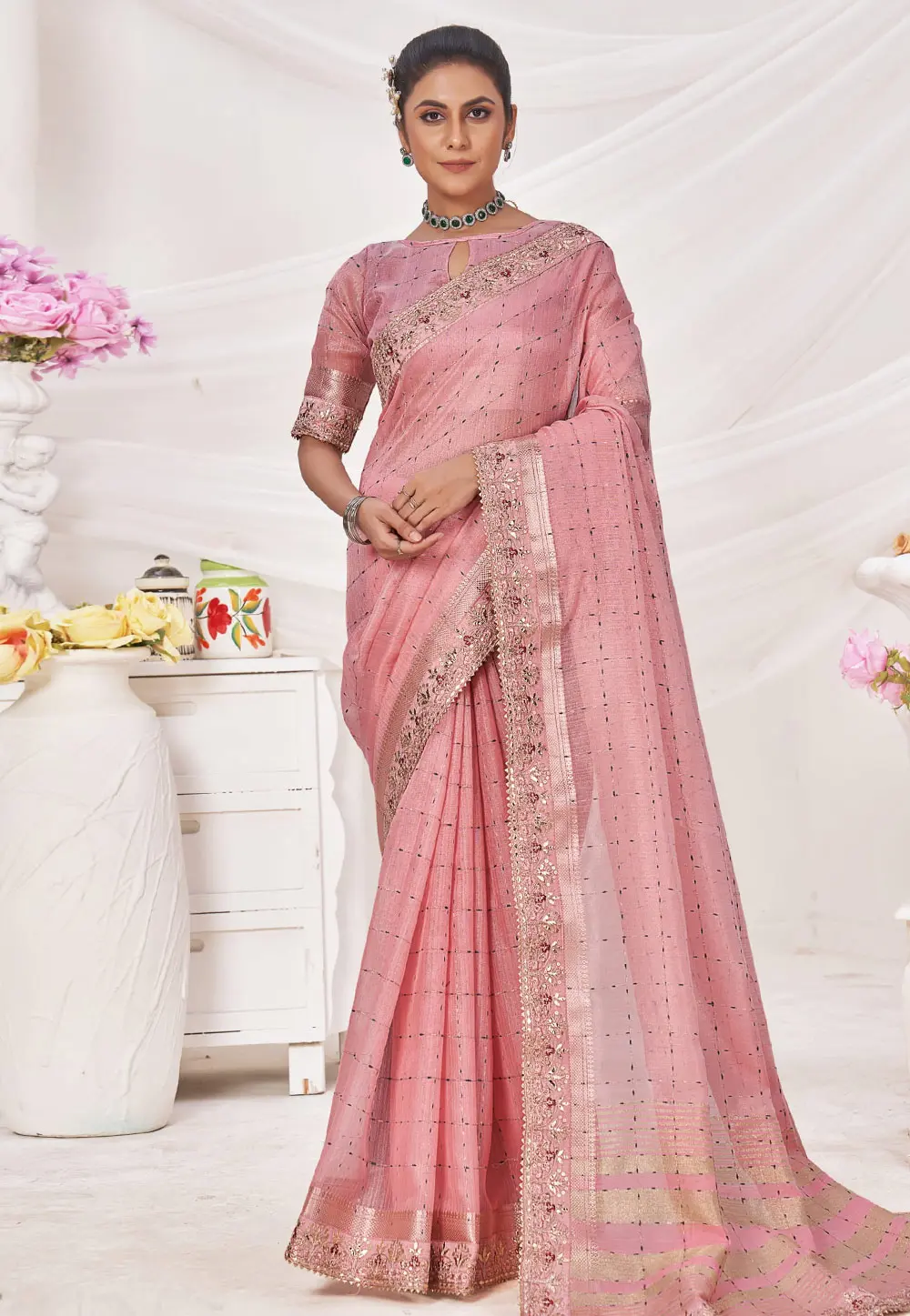 Pink Banarasi Silk Saree 301722