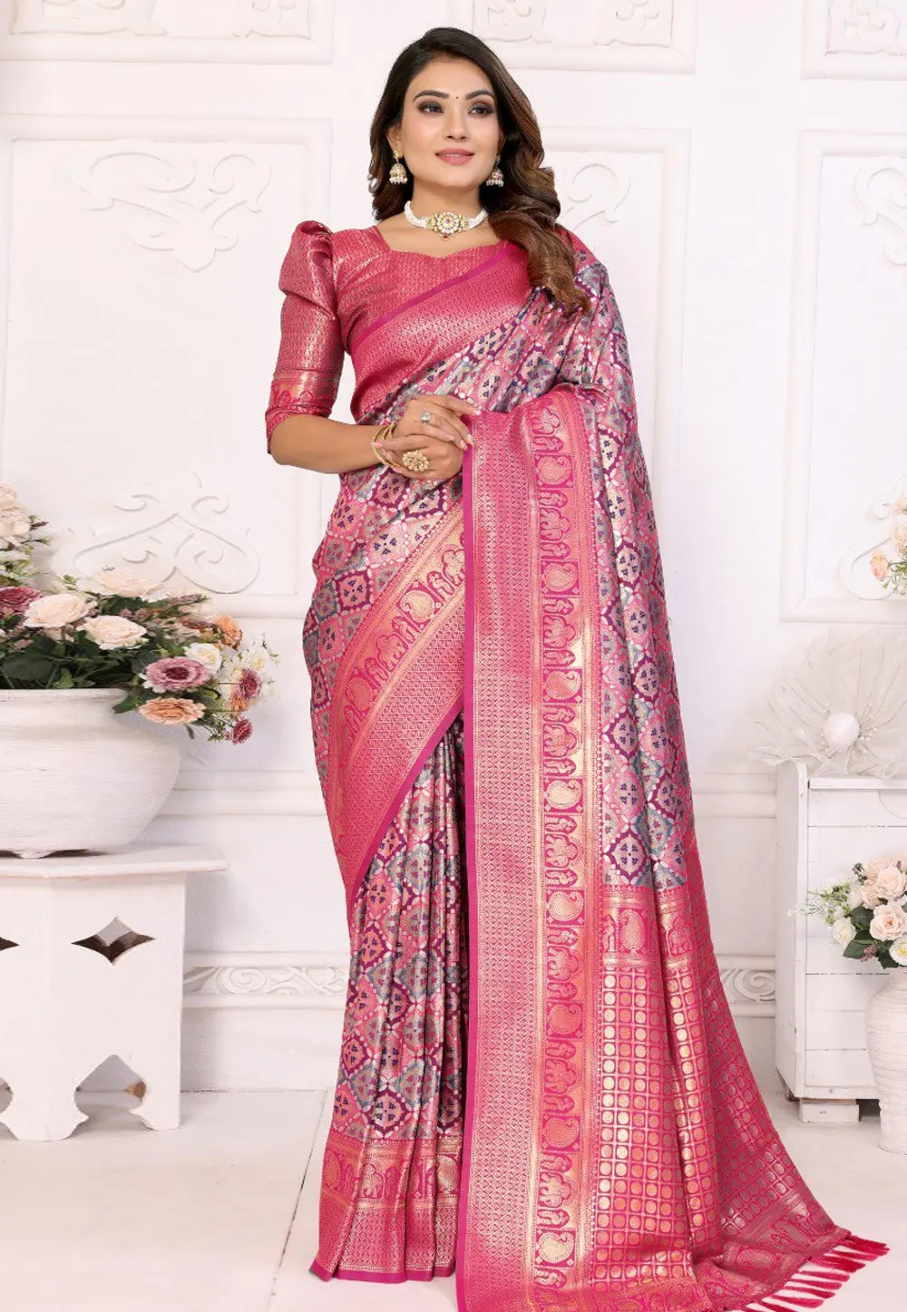 Pink Banarasi Silk Saree 301011