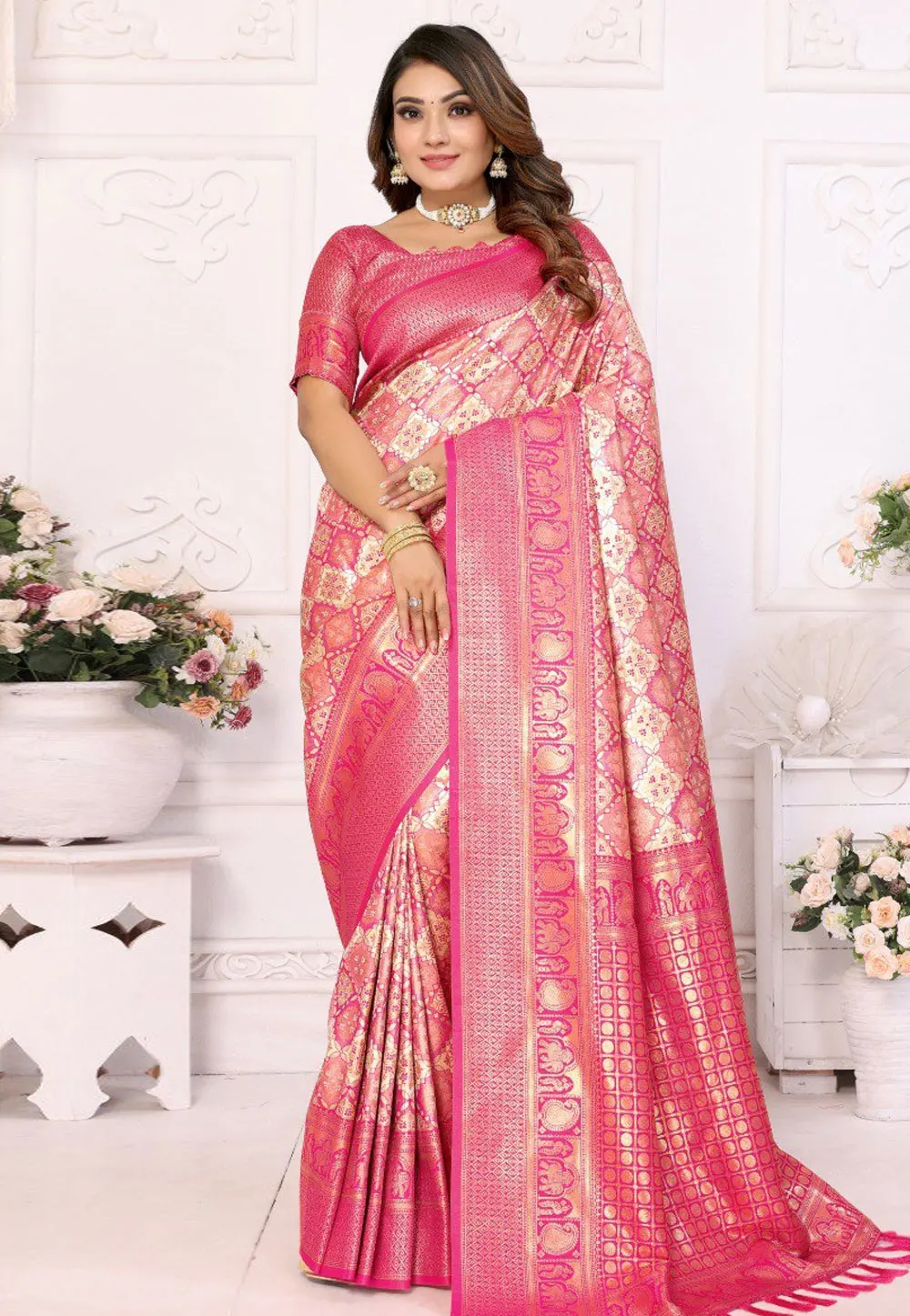 Pink Banarasi Silk Saree 301017