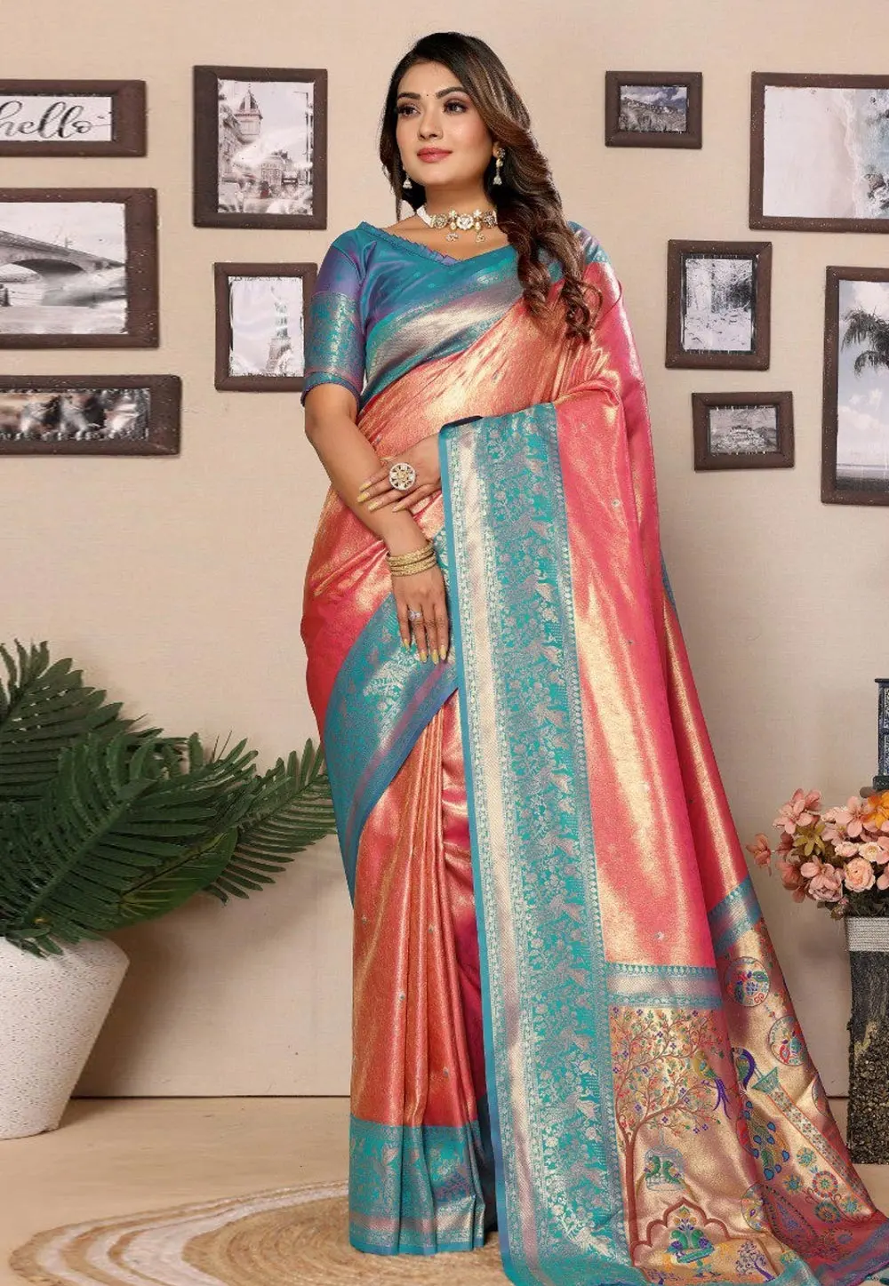 Pink Banarasi Silk Saree 302635