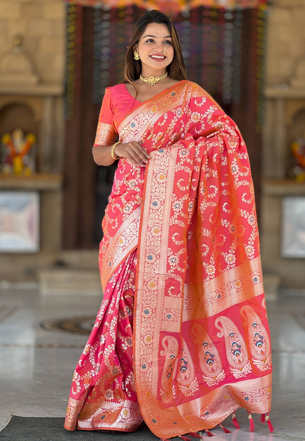 Pink Banarasi Silk Saree 306546