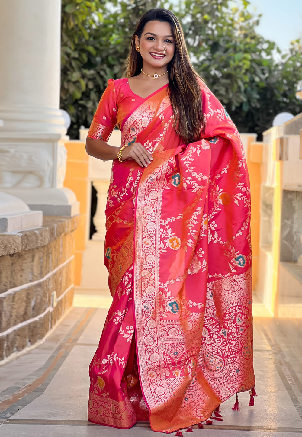 Pink Banarasi Silk Saree 309236