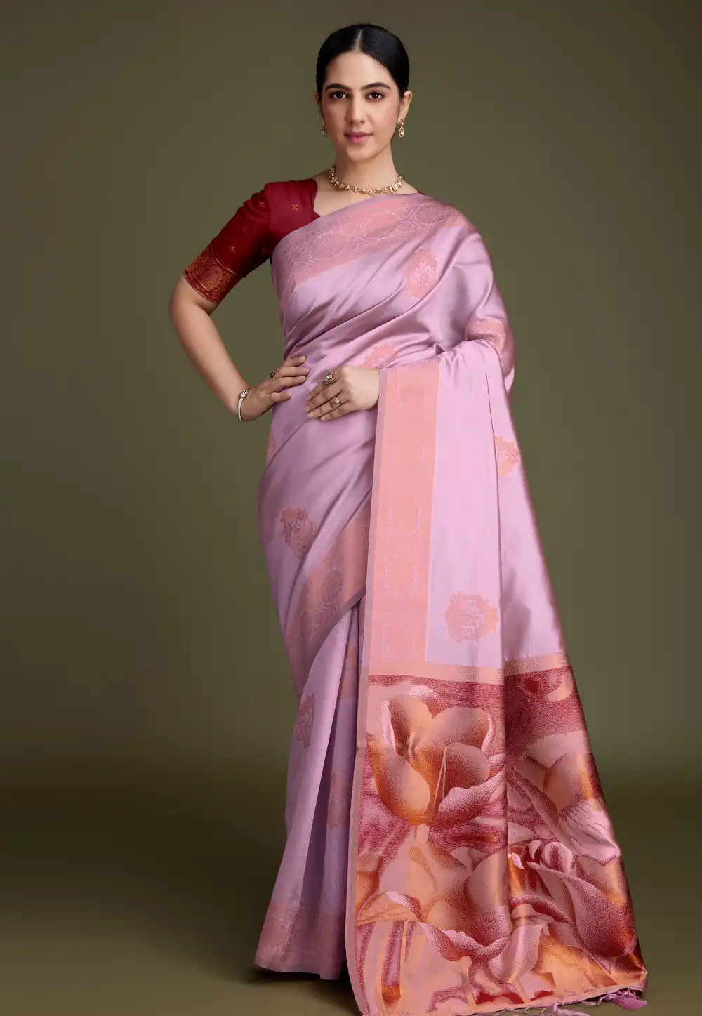 Pink Banarasi Silk Saree 291248