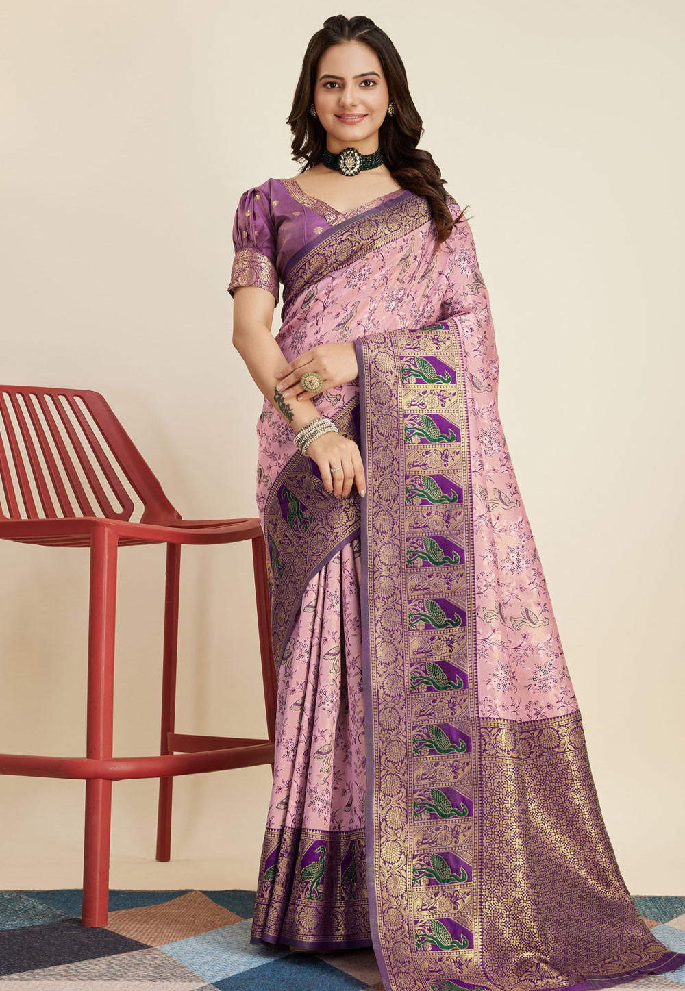 Pink Banarasi Silk Saree 283726