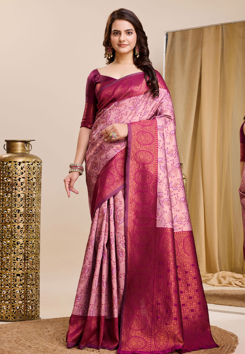 Pink Banarasi Silk Saree 284274