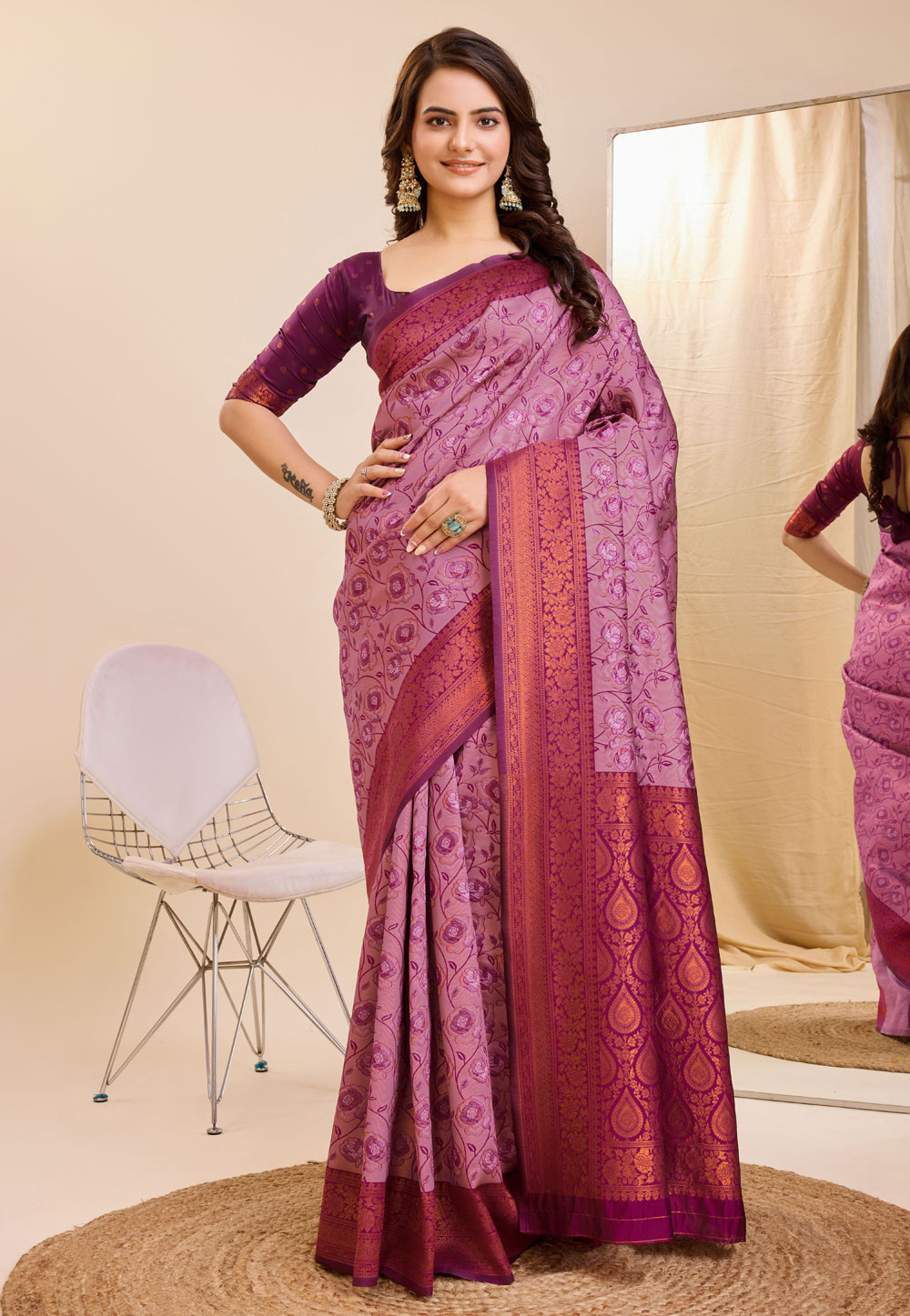 Pink Banarasi Silk Saree 284280