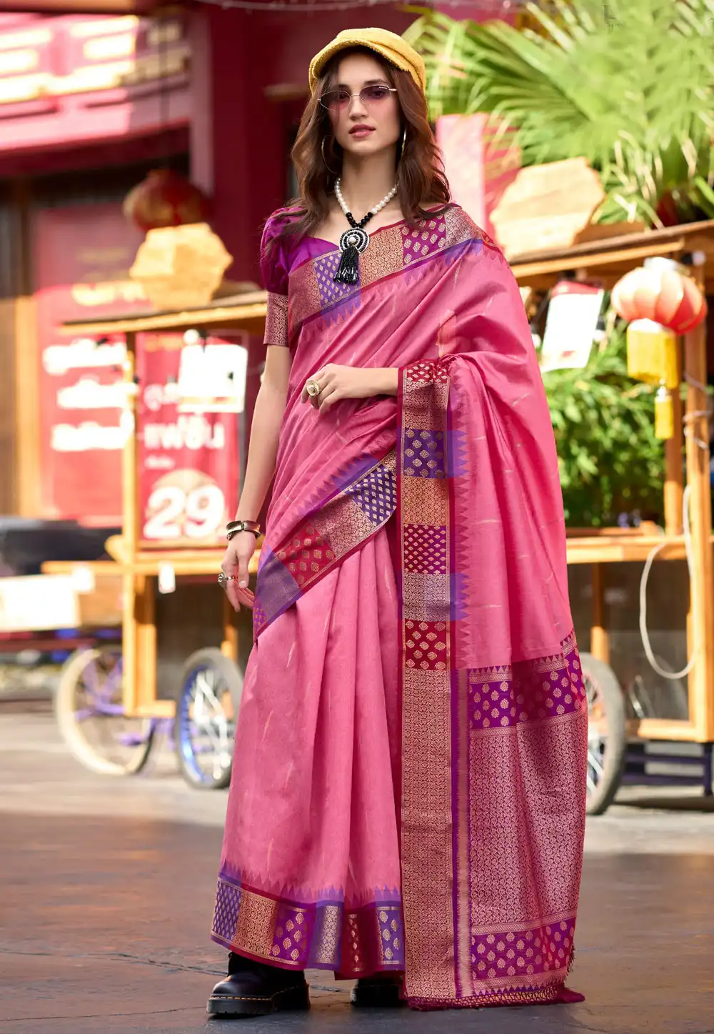 Pink Banarasi Silk Saree 293598