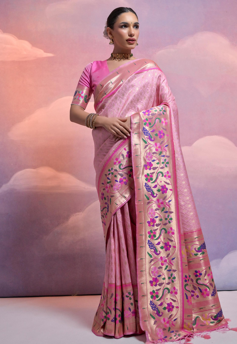 Pink Banarasi Silk Saree 281781