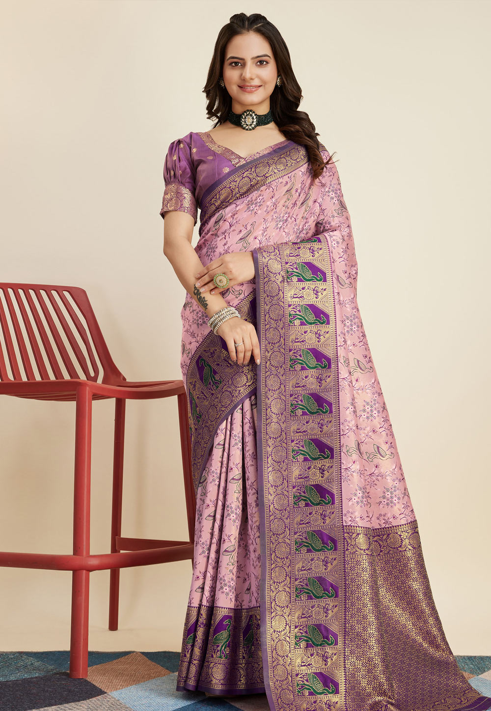 Pink Banarasi Silk Saree 283432