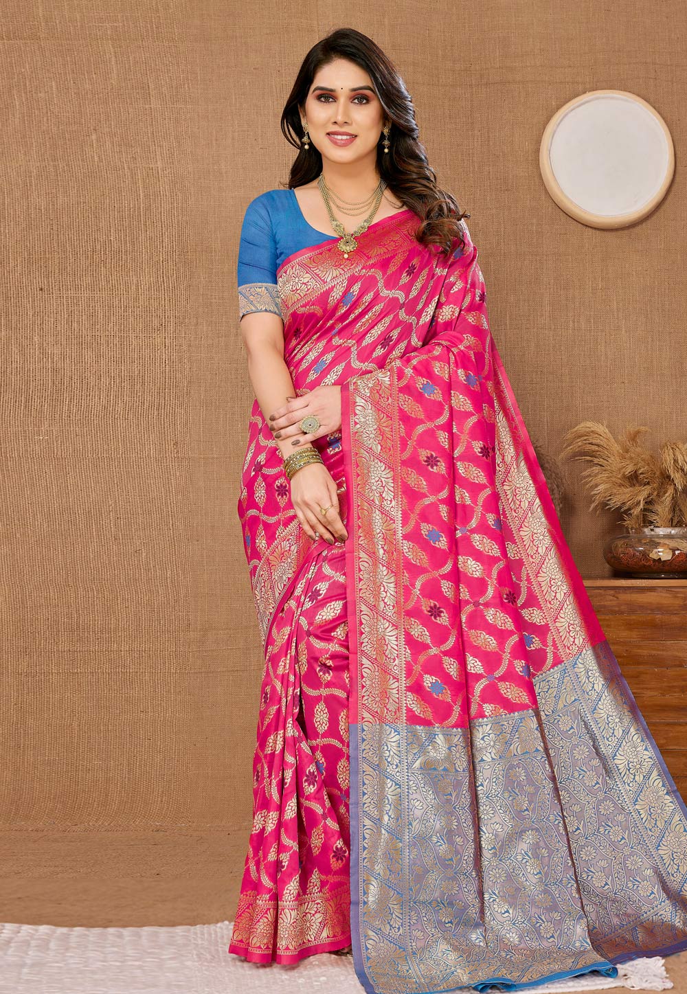Pink Banarasi Silk Saree 285616