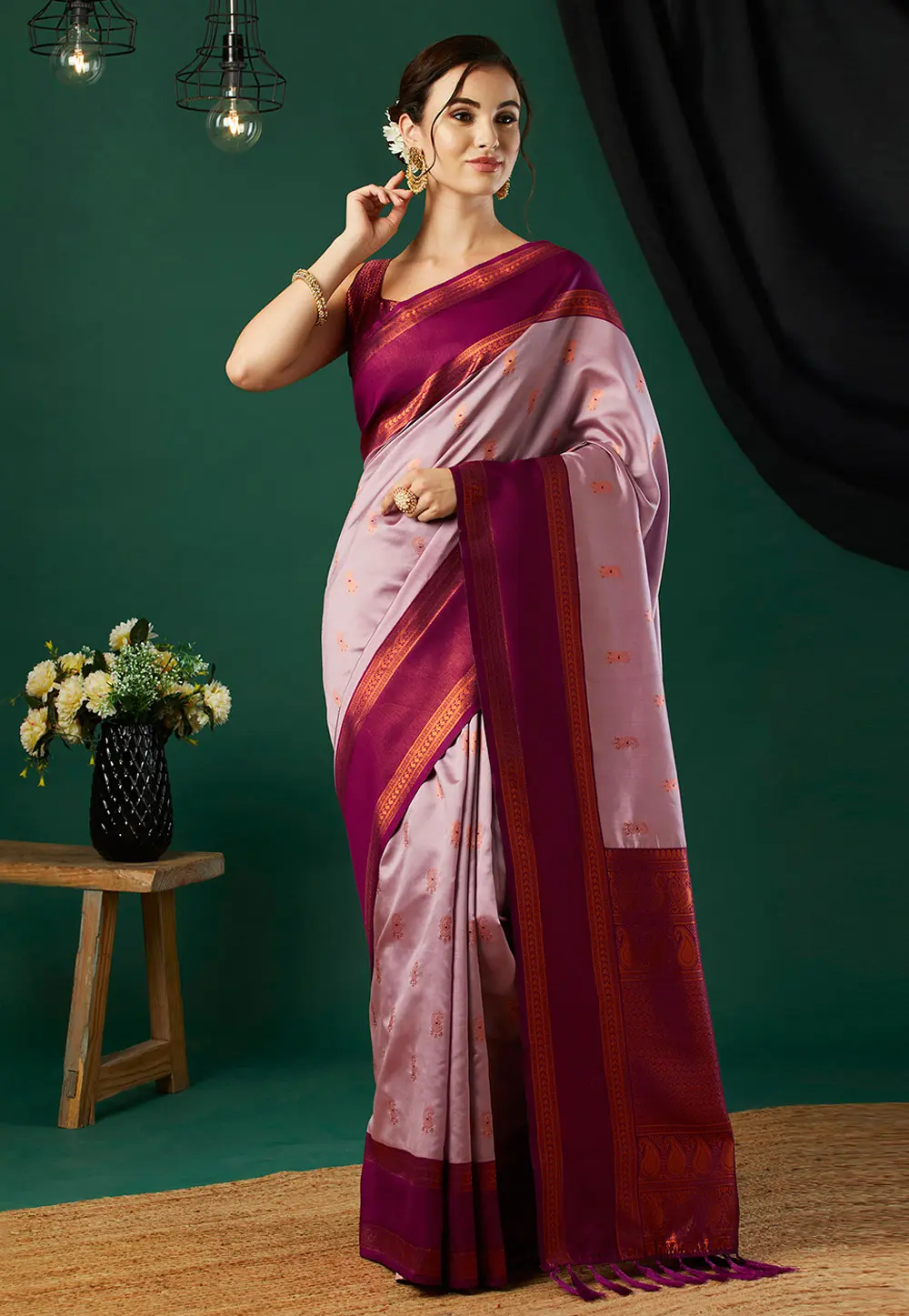 Pink Banarasi Silk Saree 301566