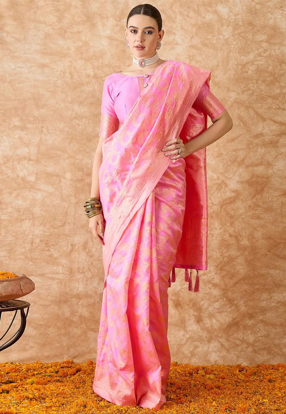 Pink Banarasi Silk Saree 301530