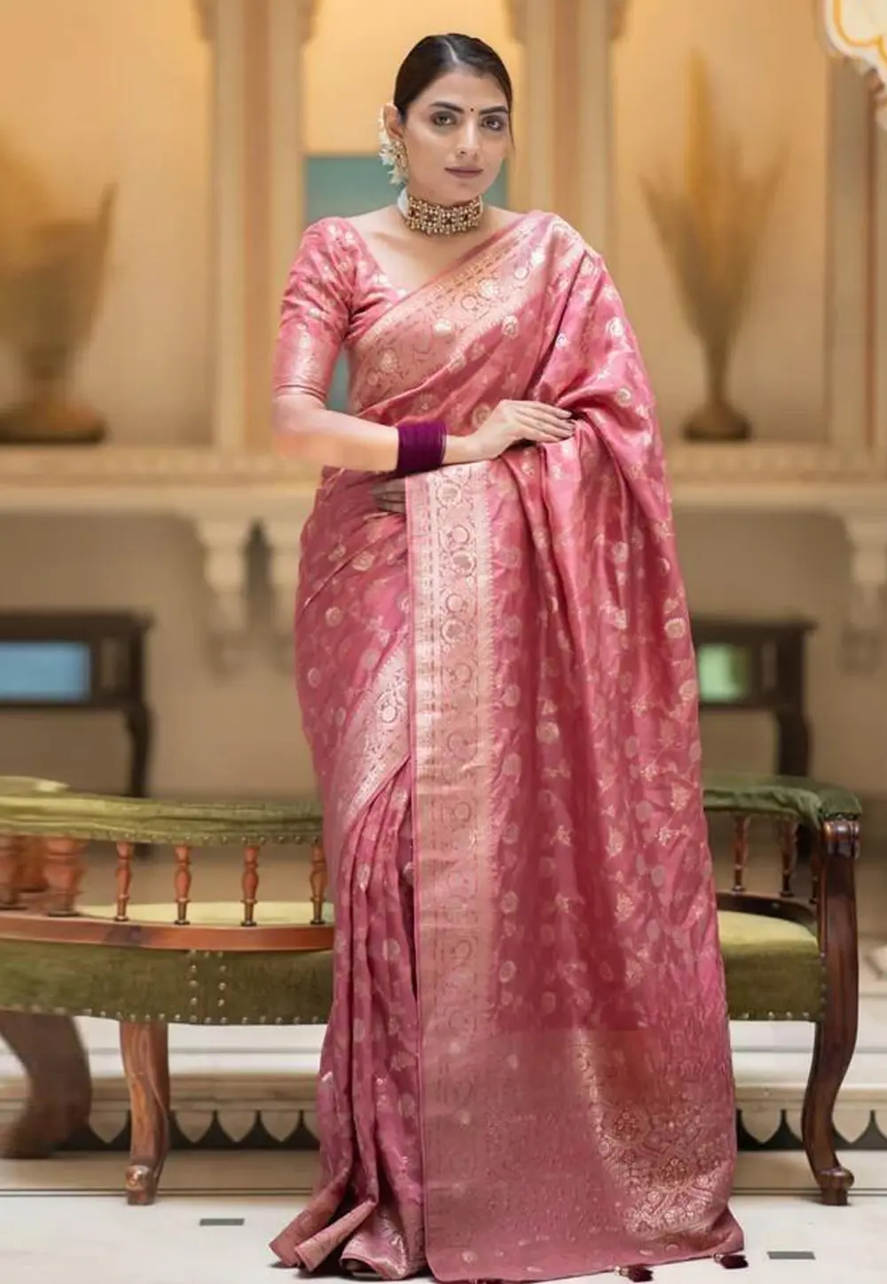 Pink Banarasi Silk Saree 298155