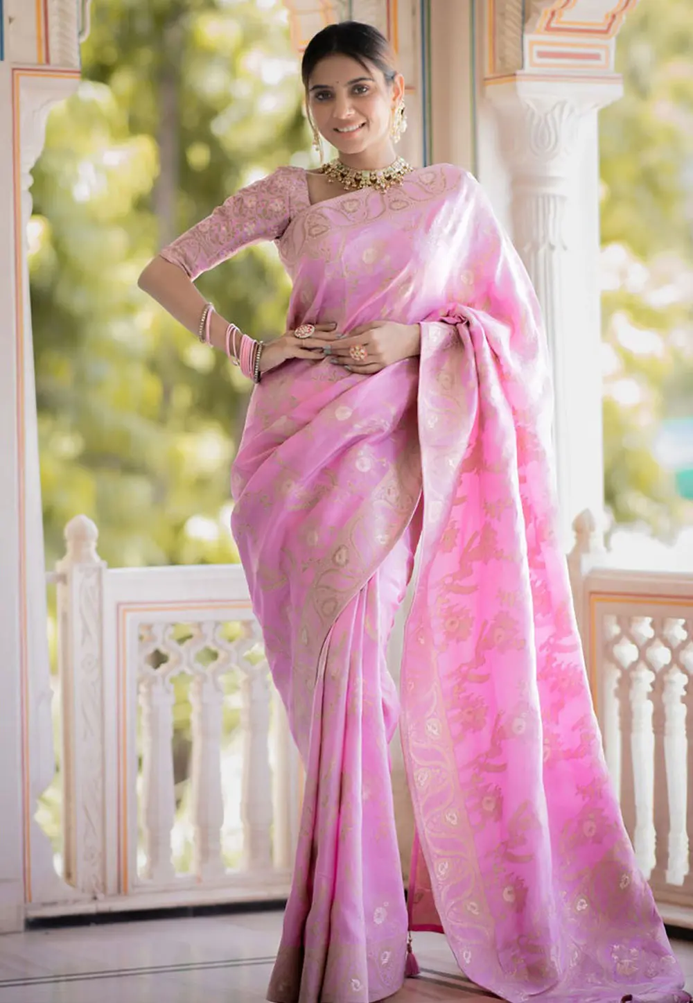 Pink Banarasi Silk Saree 298167