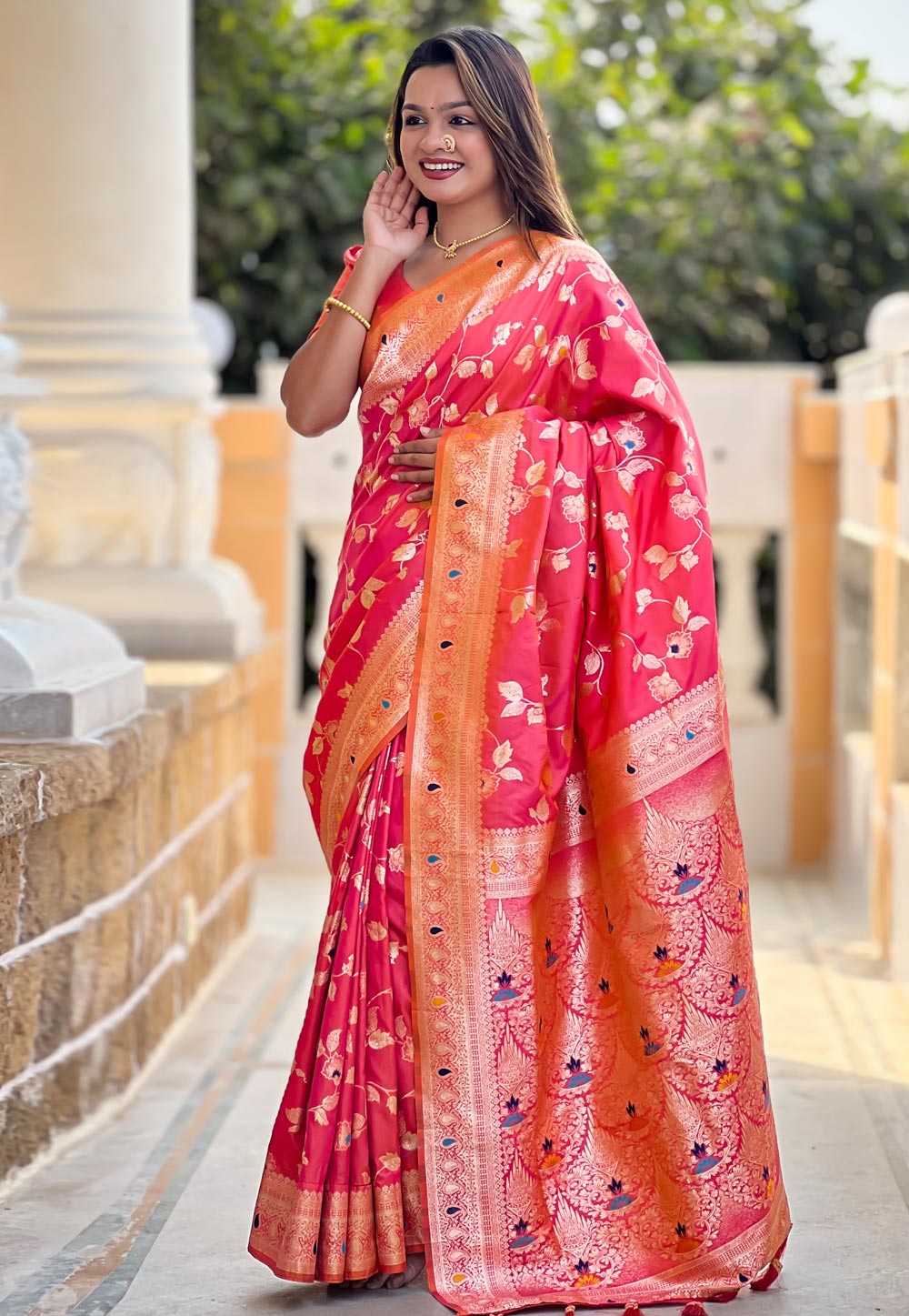 Pink Banarasi Silk Saree 305594