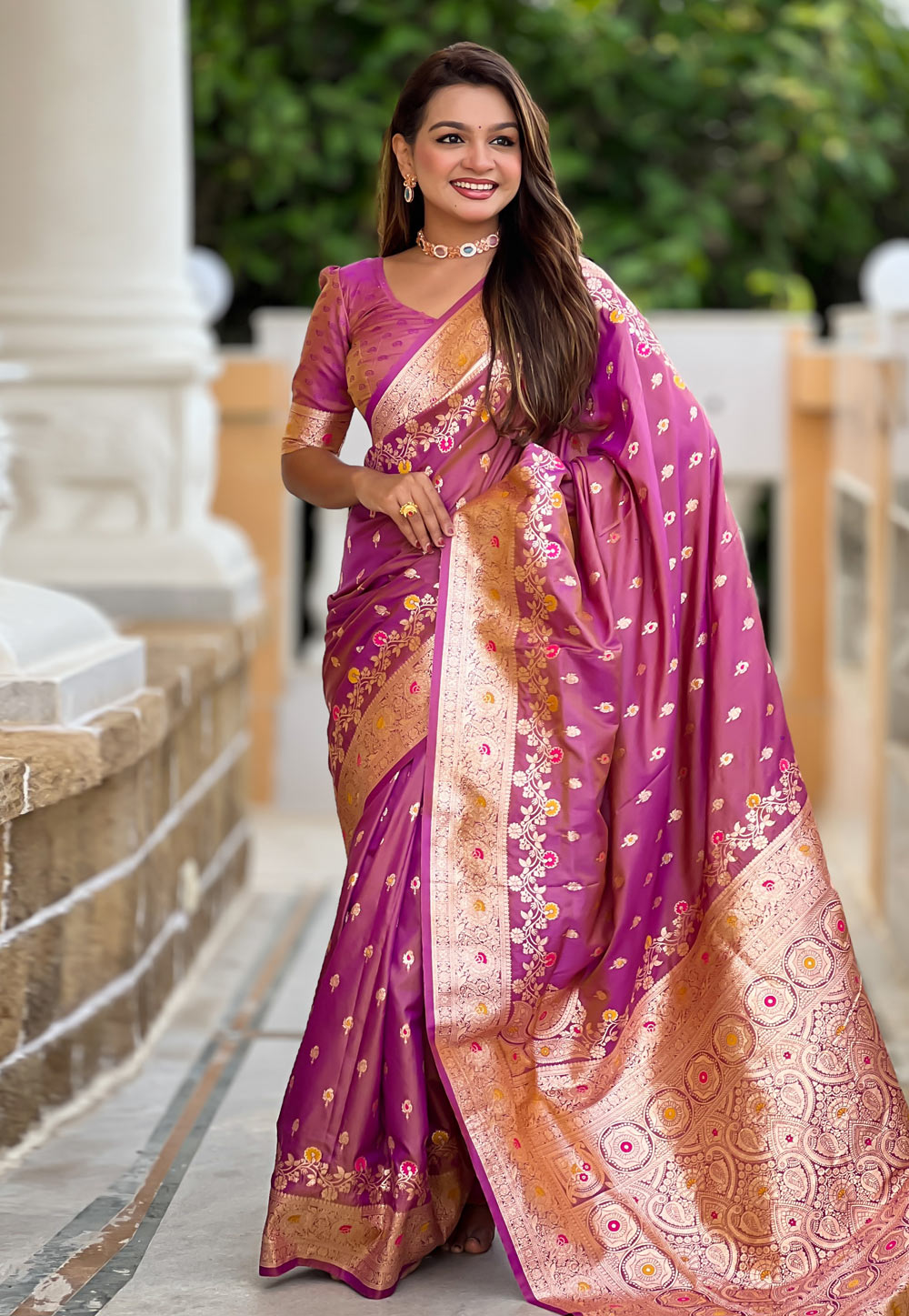 Pink Banarasi Silk Saree 310573
